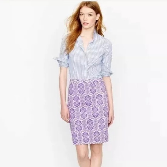 J. Crew No. 2 Pencil Skirt Purple White Pr…